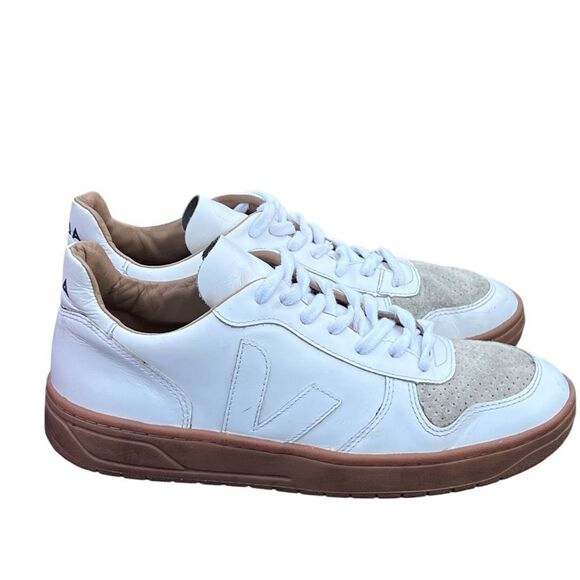 Veja V-10 Chromefree White Leather Natural Sahara Men’s Sneakers Runners Size 9 - Picture 3 of 11